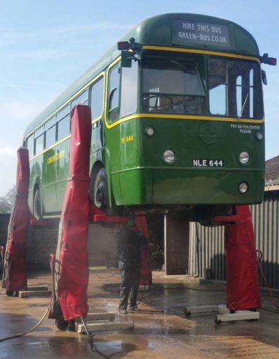 vintage bus undergoing maintenance
